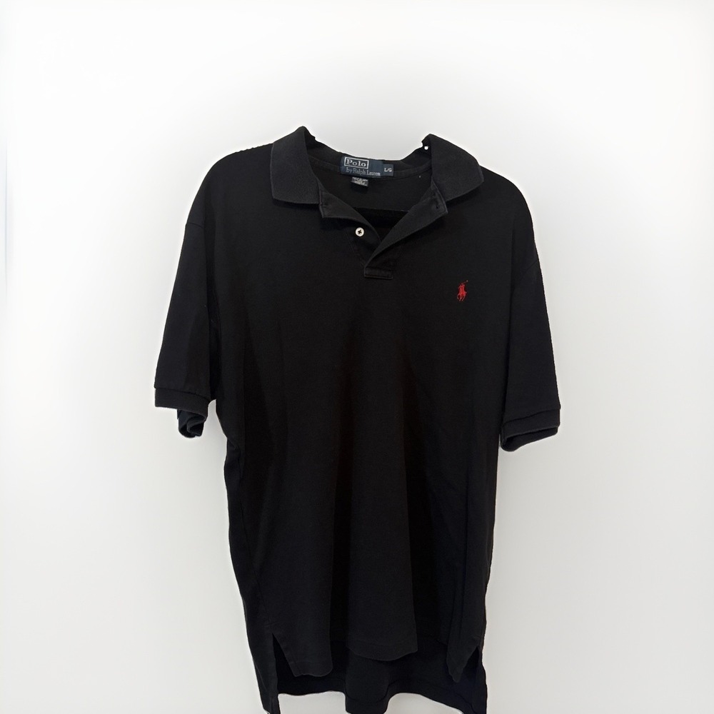 VTG Polo Ralph Lauren Mens‎ Polo Shirt Large Black Red Pony Cotton Jersey Knit
